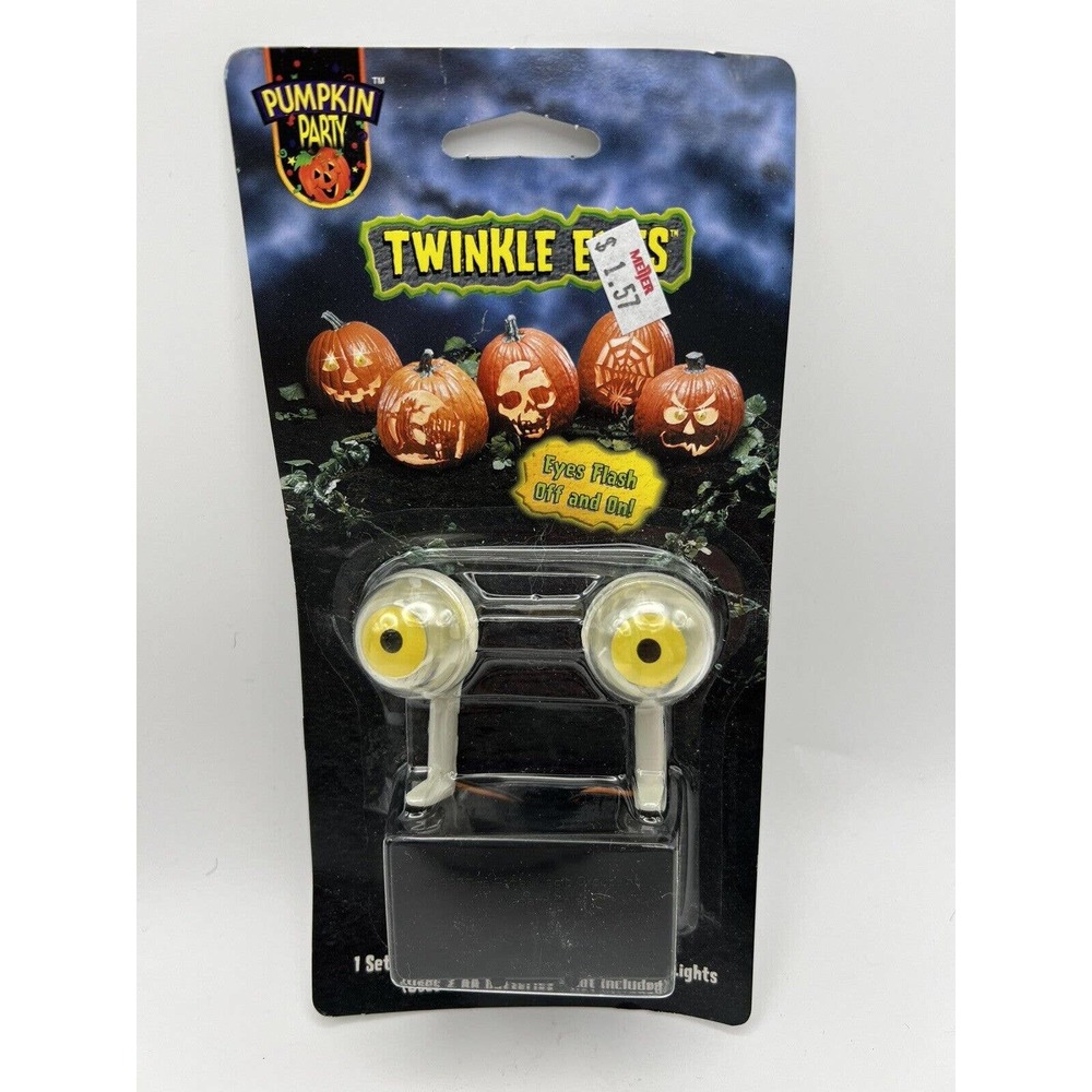 Vintage 2001 Pumpkin Party Twinkle Eyes Halloween Jack O Lantern NOS Yellow Eyes